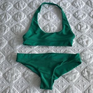 Frankie’s Bikinis halter top and cheeky bottom